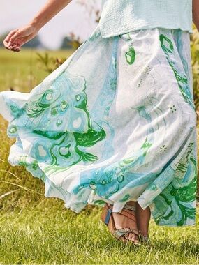 April Cornell Maxi Skirt Women’s Peacock Pattern 100% Cotton XL